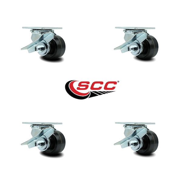 3.25 Inch Phenolic Swivel Caster Set with Ball Bearings and Brakes SCC